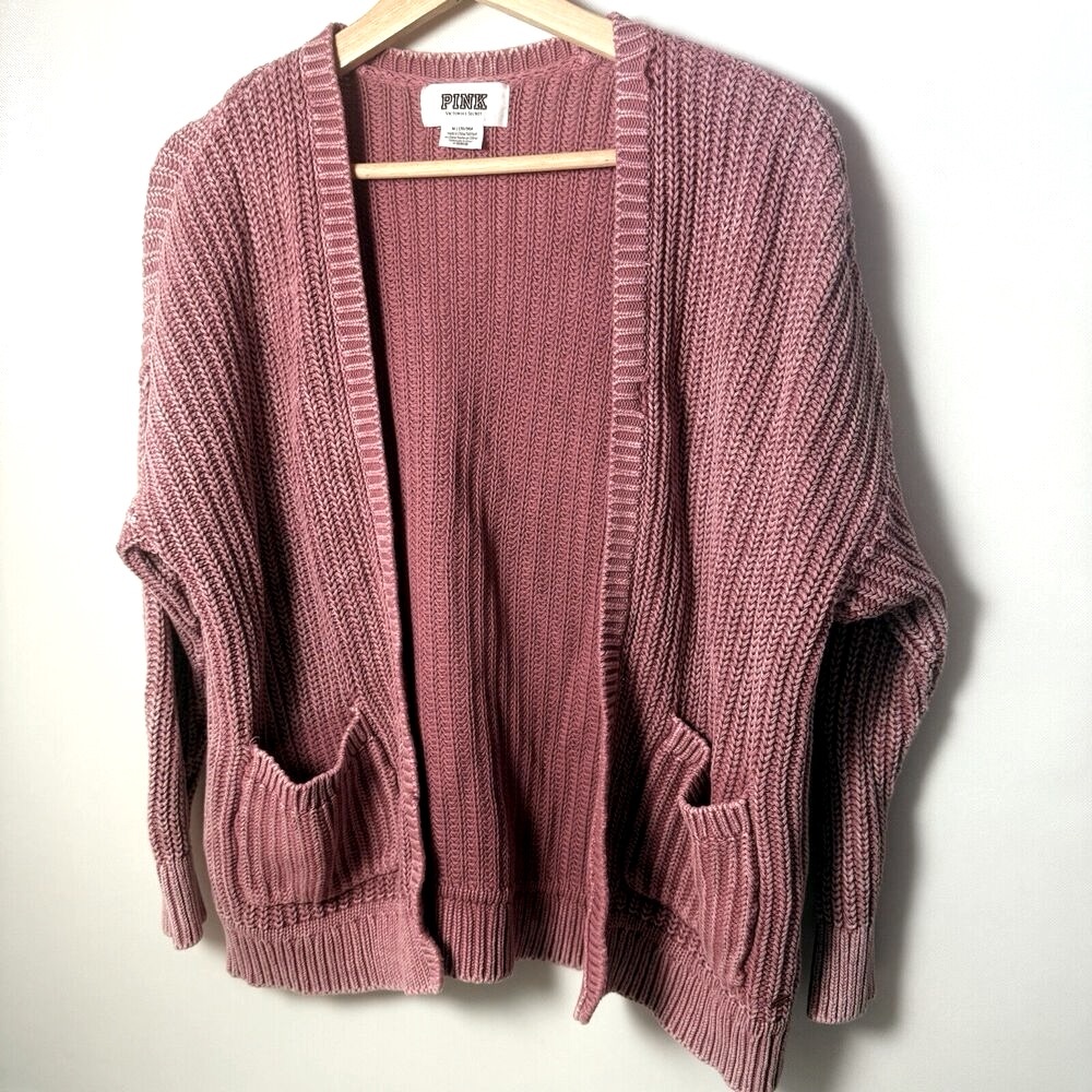 Y2K Victoria’s Secret PINK Chunky Distressed Open Pink Sun Washed Cardigan M